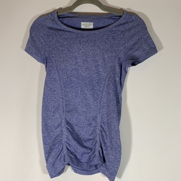 Athleta Blue Ruched Athletic Workout Short Sleeve T-Shirt - Picture 1 of 6